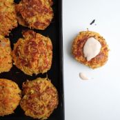 Winter Root Veggie Fritters with Spicy Vegan Aioli