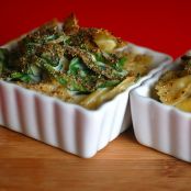 baked spinach and pasta with a creamy roasted garlic sauce