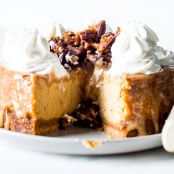 Pumpkin Spice Cheesecake with Salted Caramel and Candied Pecans