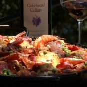 Paella With Chicken, Sausage, Shrimp And Roast Peppers