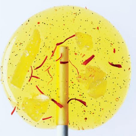 Saffron-Pear Lollipops
