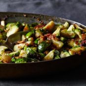Roasted Brussels Sprouts with Pancetta and Garlic Croutons