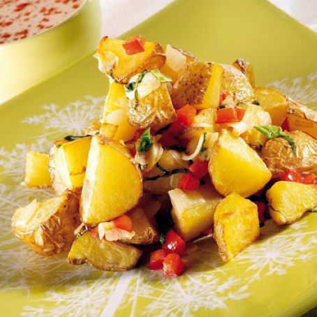 Fried Potato Chunks with Onion and Peppers (+ Cocktail Sauce)