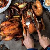 Roast Chickens and Sausages for a Crowd
