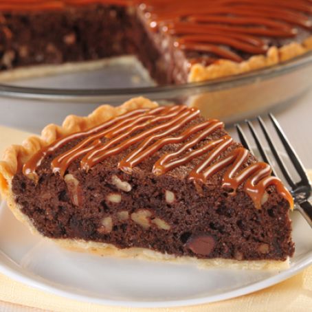Pecan Brownie Pie with Caramel Drizzle