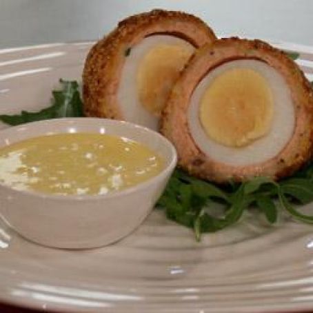 Salmon Scotch eggs with caper mayonnaise