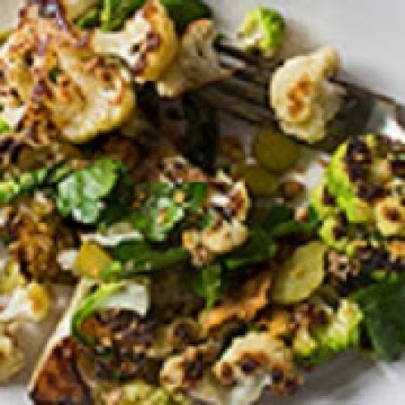 Charred Cauliflower with Toasted Bread Crumbs, Cornichons and Parsley