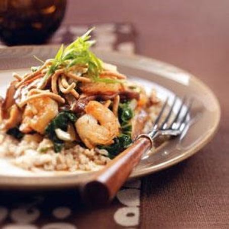 Shrimp & Shiitake stir-fry with crispy noodles