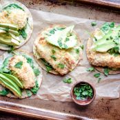 Crispy Coconut Chicken, Brie and Avocado Tostadas