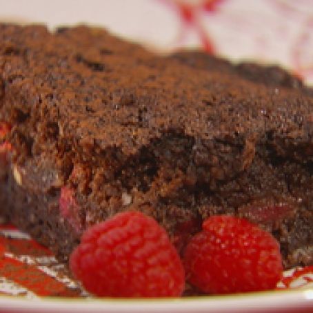 Chocolate Brownie With Raspberries and White Chocolate Chips
