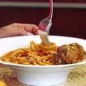 Bucatini All'Amatriciana with Spicy Smoked Mozzarella Meatballs