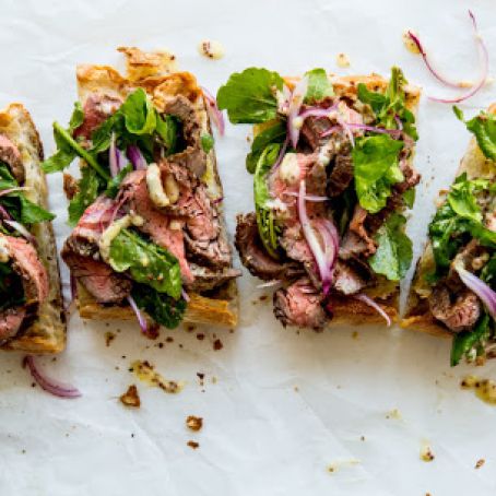 Open-Face Steak Sandwich with Parmesan Dressing