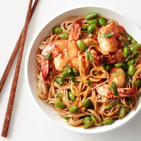 Shrimp-Asian Noodles with Edamame