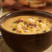 Poblano Corn Chowder with Chicken and Chorizo