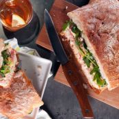 Pressed Picnic Sandwich with Roasted Red Pepper and Pepperoncini Spread