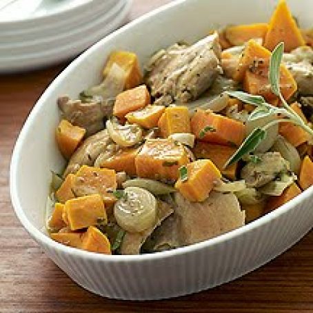 Cider-Braised Chicken Thighs with Sweet Potatoes and Sage 6pts
