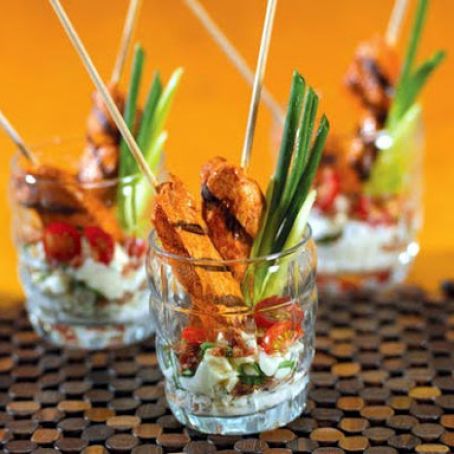 Simple Buffalo Chicken Skewers with Blue Cheese Dressing