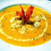 CREMA DE CALABAZA Y MAIZ CON LANGOSTINOS