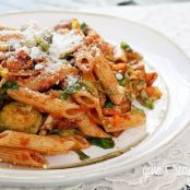 Autumn Penne Pasta with Sauteed Brussels Sprouts in a Light Ragu