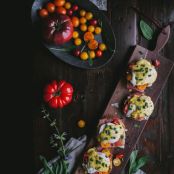 Eggs Benedict with Manchego, Tomatoes, Prosciutto & A Sage Hollandaise Sauce