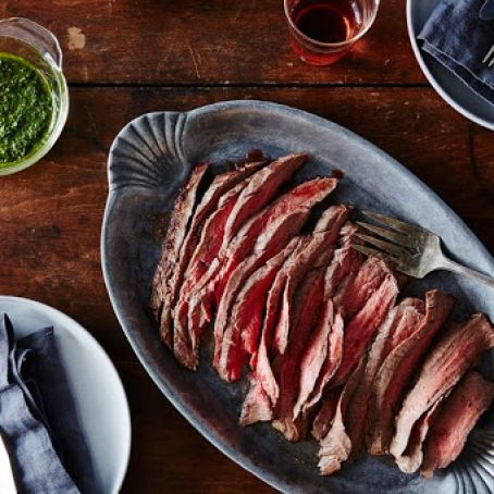 Flank steak with Green Sauce