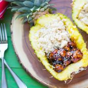 Teriyaki Chicken and Rice Served in a Pineapple Bowl