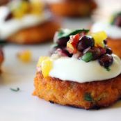 Sweet Potato Cakes with Sour Cream and Chipotle Black Bean Salsa