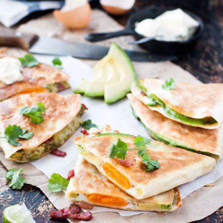 Whole Egg, Bacon and Avocado Quesadilla