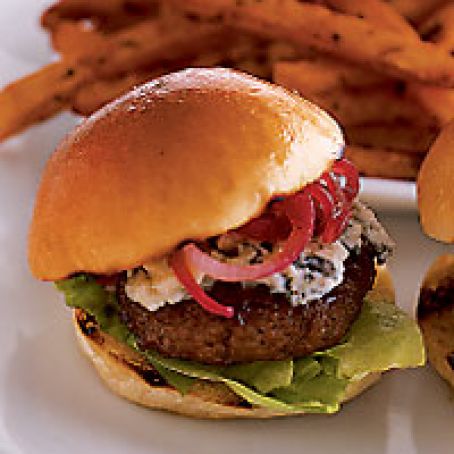Stilton Sirloin Burgers with Onion Jam