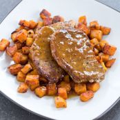 Pork Cutlets with Sweet Potatoes and Maple Sauce