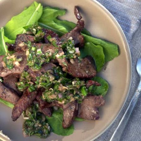 Grilled Beef Heart with Herbed Vinaigrette