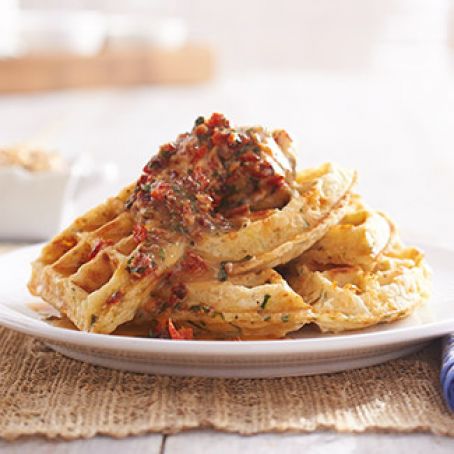 ZUCCHINI-CHEDDAR WAFFLE WITH BACON BUTTER