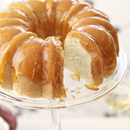 Lemon Cake with Crackly Caramel Glaze and Lime-Yogurt Mousse