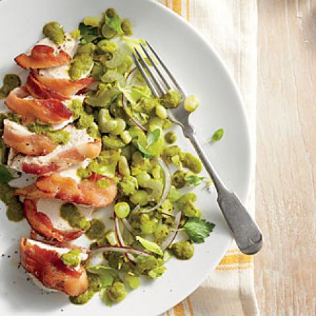 Bacon-Wrapped Chicken with Basil Lima Beans