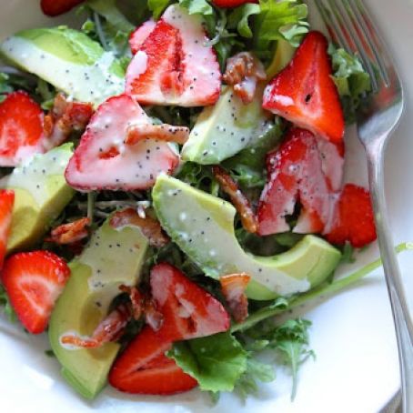 Strawberry Avocado Salad with Bacon Poppyseed Dressing