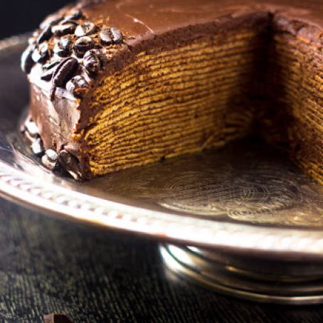 CREPE CAKE WITH BAILEYS COFFEE CREAMER CHOCOLATE GANACHE