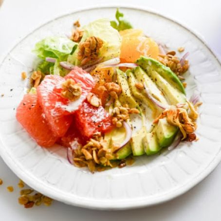 Avocado Citrus Crunch Salad with Oat Croutons and Buttermilk Drizzle