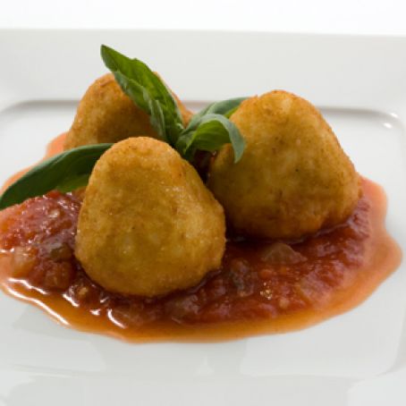 Cheese-Filled Risotto Croquettes with Tomato Sauce