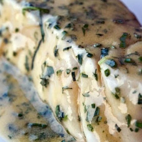 Poached Halibut with Fines Herb Vinaigrette