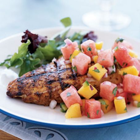 Marinated Grilled Chicken Breast with Watermelon Jalapeno Salsa
