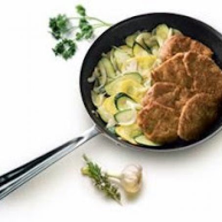 Pork Tenderloin Parmesean with Summer Squashes