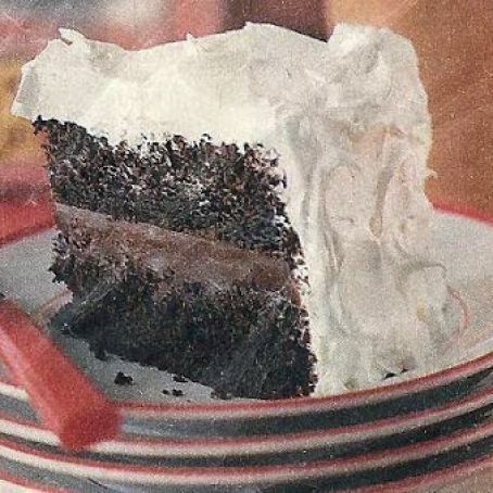 Devils food cake with fluffy icing