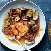 Hake, Clams and Chorizo in Broth with Paella Rice