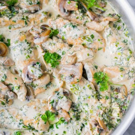 Chicken and Mushrooms in a Creamy Herb Sauce