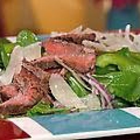 Arugula Salad with Steak, Shaved Parmesan and Lemon Vinaigrette