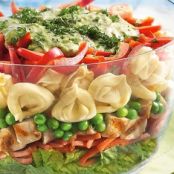 Layered Tortellini Pesto Chicken Salad