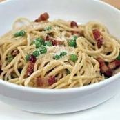 Spaghetti Carbonara with Green Peas