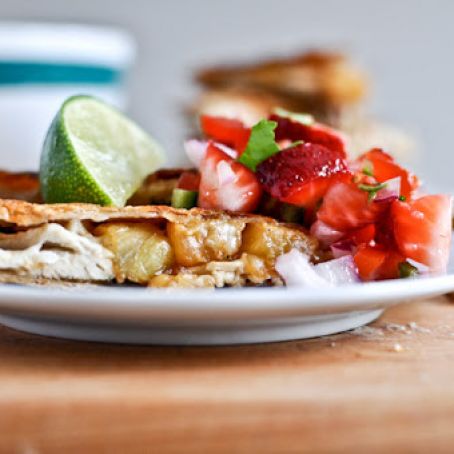 Caramelized Pineapple Quesadillas. [with Spicy Strawberry Salsa!]