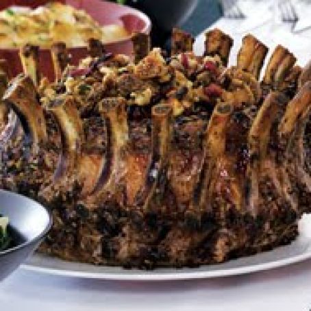 Slow Roast Crown of Pork with Fig, Cranberry Stuffing