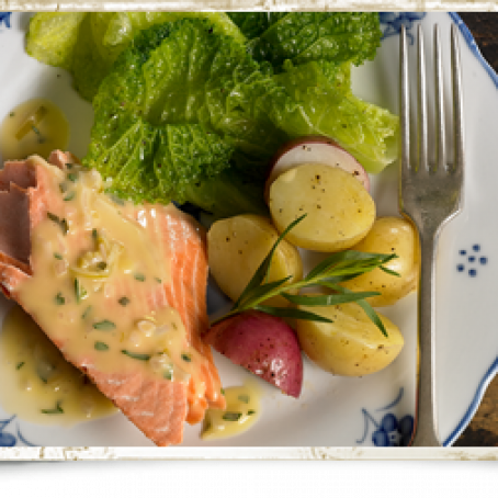 Poached Salmon with Tarragon-Leek Butter Sauce